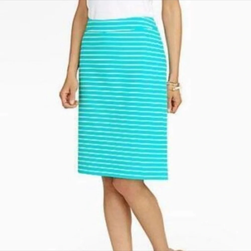 Talbots Aqua & White Striped A-Line Stretchy Skirt With Pockets 2P